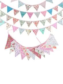 12pcs/Set Fabric Triangle Pennant Banner, Suitable For Birthday Party, Wedding, Bridal Shower, Outdoor And Home Decor - Multicolor - View 2