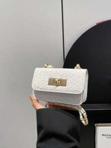 Bolso cuadrado mini, textura trenzada, acolchado, nuevo bolso de moda para mujer, costura de patrón de diamante, bolso de hombro de alta calidad, bolso bandolera con cadena trenzada, cierre con solapa bolso pequeño, estuche para lápiz labial, bolso cruzado lindo