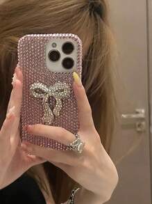 Bow-Knot Creative Minimalist Fashion Glass Crystal Wrapped Bowknot Phone Protective Case, Compatible With IPhone 16 Pro Max/15 Plus/XR, Anti-Drop Shiny Cover For Women