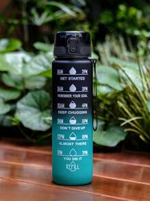 1pc 1000ml/32oz Large Capacity Frosted Gradient Direct Drink Plastic Water Bottle With Time Drinking Scale Mark, Handle Strap For Easy Carrying, Suitable For Cycling, Running, Fitness, Mother's Day, Father's Day, Graduation Gift