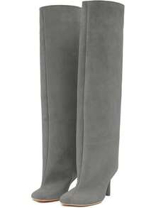 Women's Knee High Boots Nude Suede Wide Calf Stiletto Long Boots Pull On High Heel Riding Boots Fahion Dress Fall Tall BootsChristmas - 灰色 - 查看 8