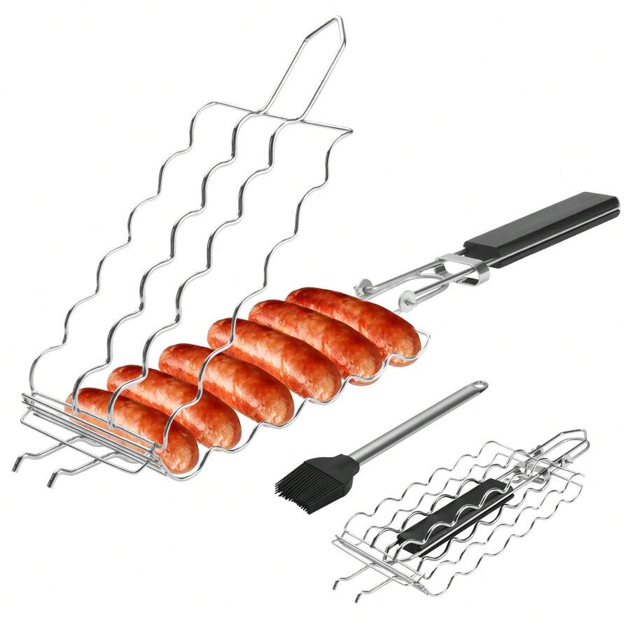 Barbecue Basket: The Perfect Barbecue Accessory For Sausages, Picnics And Camping!Kitchen Supplies Come With Basting Brush - Bạc - Xem 1