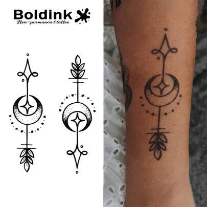  Scandinavian Inspired Black And White Geometric Temporary Tattoos | Boldink Totemic Design | Waterproof And Long-Lasting Up To 15 Days