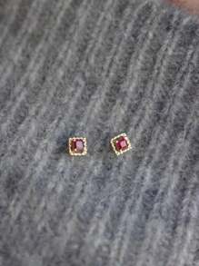 BALMORA Ein Paar S925 Sterlingsilber hochwertige Mini kompakte rote Zirkonia Ohrringe für Frauen, süß und niedlich, Alltagszubehör