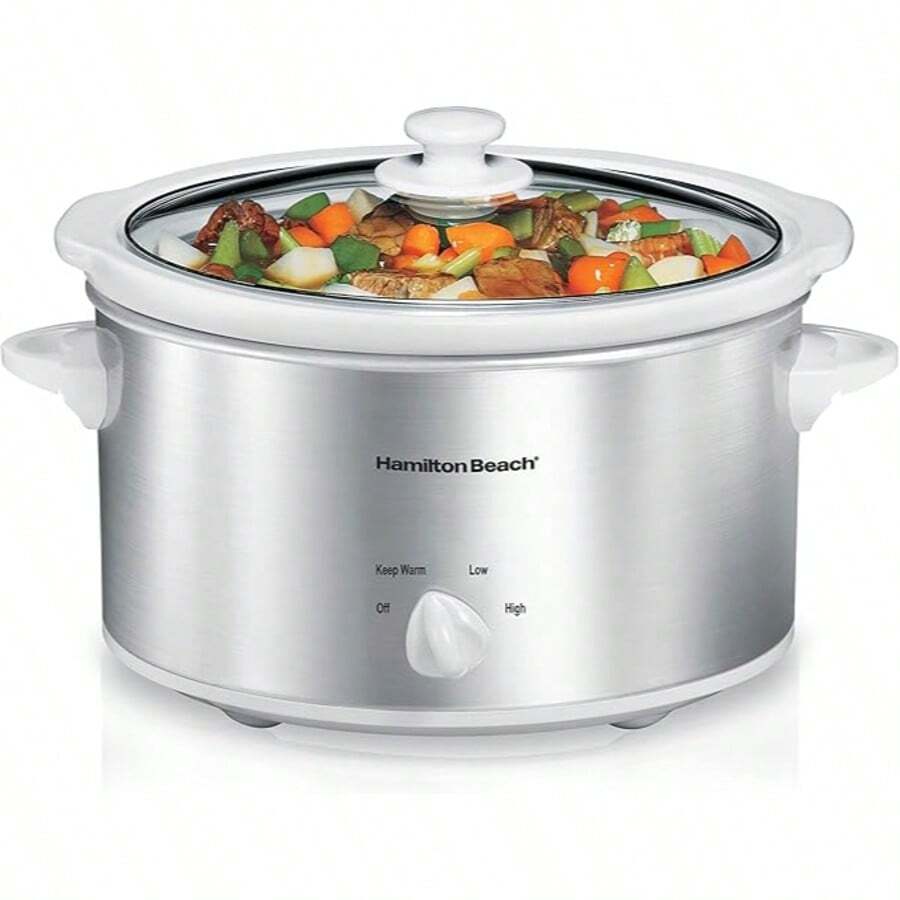 Hamilton Beach Slow Cooker, 3.8 Liter Capacity, Ceramic, Stainless Steel (33140V) - View 1