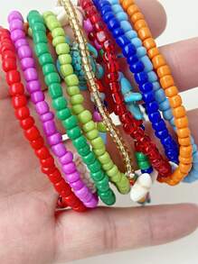 11pcs/Set Boho Colorful Beaded Starfish Elegant Bracelet, Suitable For Women, Perfect For Party, Beach Activities And Gift-Giving, Handmade Jewelry