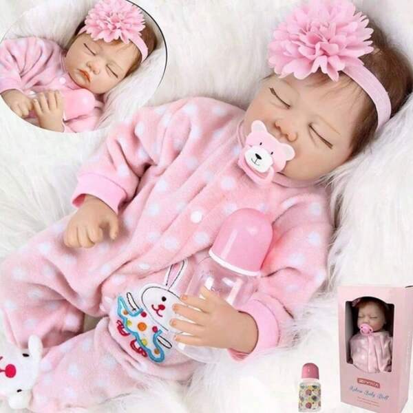 Puppe -50cm Realistische Neugeborene Babypuppe Vollkörper Vinyl Schlafen Baby Mädchen Echtes Leben Babypuppe mit Spielzeug Zubehör Geschenkset