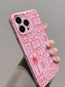 1 pieza Estuche duro para teléfono con protección completa, a prueba de agua, a prueba de golpes y resistente a los arañazos, compatible con iPhone 11/12/13/14/15/16 Pro Max, con diseño temático marino de estrella de mar rosa, concha y patrón geométrico perforado con acabado brillante