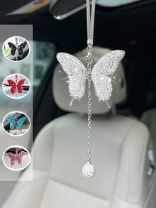 1 件装汽车后视镜满钻蝴蝶吊坠汽车挂件内饰装饰吊坠 - 均碼 - 查看 2