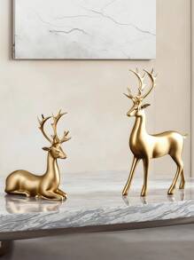 2pcs Christmas Deer/Golden Swan Ornaments, Resin Animal Statue Arts And Crafts, Home Decoration Ornaments, Living Room Desktop, Office Desktop Layout, Winter Christmas And New Year Decoration Best Gift Birthday.