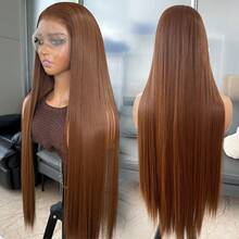 Brown 13x4 Synthetic Lace Front Wigs For Women 30 Inch Long Straight Glueless Kanekalon Hair Resistant Synthetic Hair Wigs Free Part 150% Density Transparent Lace Wigs Heat Ready To Wear Synthetic Wigs For Women Daily Party Vacation Holiday Use - Brown - View 1