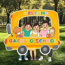 Phông nền chụp ảnh tiệc chào mừng trở lại trường, áp phích biểu ngữ ngang, trang trí tiệc ngày lễ, xe buýt trường học và nhà - Nhiều màu - Xem 2