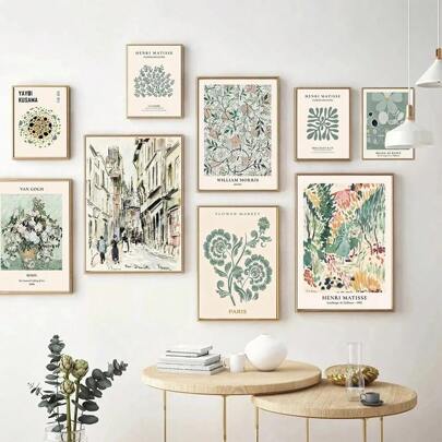 1pc/3PCS Wall Arts Posters Optional FrameAbstract Matisse Flower And Leaf Poster And Printmaking Nordic Neutral Gallery Painting Wall Art Canvas Home Decoration Mural