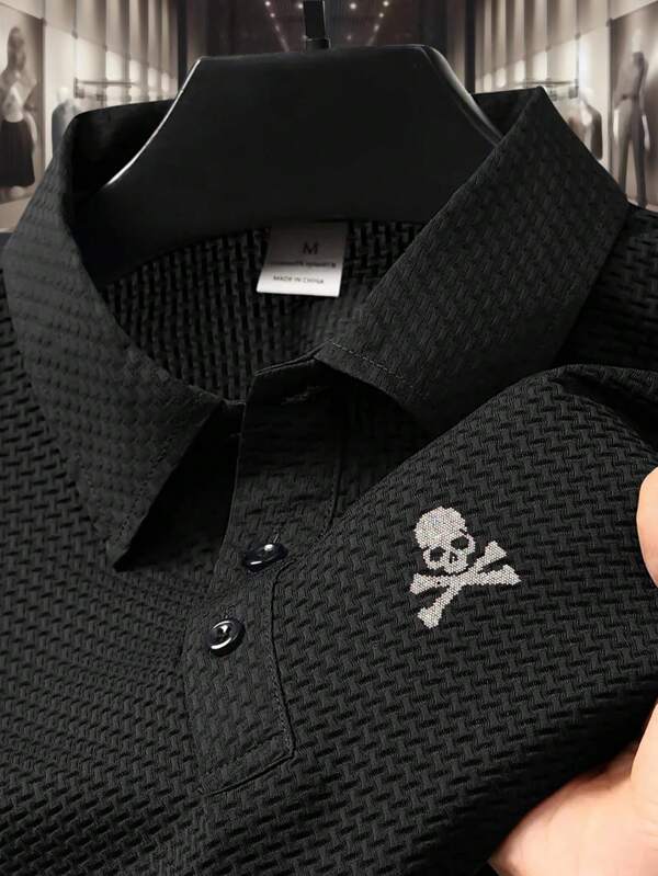 1 pieza Camisa tipo polo elegante para hombres con patrón de ladrillos incrustados de diamantes, adecuada para uso al aire libre, negocios, deportes, de tela suave, de buen ajuste, regalo de alta calidad para hombres