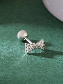 1pc Delicate Fashionable Cubic Zirconia Bow-Knot Tragus Earring, Versatile Women's Earring, Suitable For Everyday Wear And As Gift