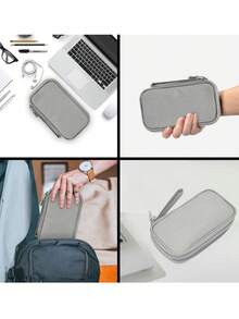 Durable Travel Double-Layer Storage Bag - Multi-Compartment Organizer For USB Cables, Power Banks, Hard Drives & Headphones - Dustproof Protective Case With Mesh Pocket & Woven Texture - 4 Colors (Grey, Pink, Blue, Black), Twotier Design | Zipper Closure Charger Case Cable Organizer Power Bank Phone Charger - Multicolor - View 7