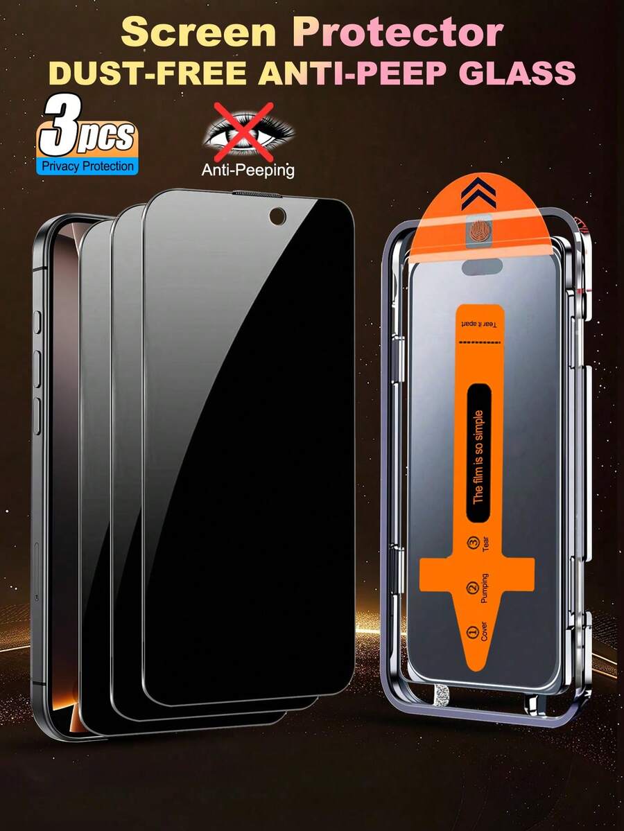 ZYONS Bộ 3 miếng dán màn hình cường độ cao 9H, bảo vệ riêng tư, tương thích với iPhone, dễ dàng lắp đặt chỉ trong một lần, vừa khít chính xác không bọt khí hay viền, màn hình phía trước siêu rõ nét, bảo vệ riêng tư cạnh bên, cảm ứng mượt mà, chống trầy xước/bụi/nước/vân tay/mài mòn, tương thích với iPhone 16, 16 Plus, 16 Pro, 16 Pro Max, 15, 14, 13, Mini, 12, 11, XS Max, XR - 3 CÁI - Xem 1