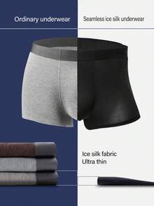 5pcs/Pack Men's Solid Color Casual Briefs, Elastic Sports Icy Silk Shorts, Daily Casual Underwear, Solid Color Semi-Sheer Briefs, Homewear Underwear, Men's Gift, Creative Men's Gift, Valentine's Day, Personalized Gift - Multicolor - View 8