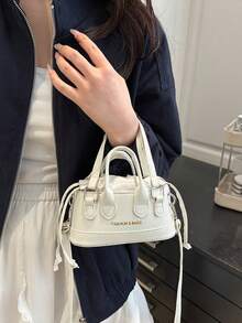 Bolso de mano mini de estilo cesta con estampado de ccocodrilo, bolso cruzado para cosméticos - Blanco - Ver 5