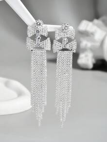 1 par de pendientes largos de gargantilla vintage franceses con cristales y borlas, adecuados para uso formal y fiestas
