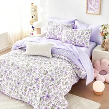 - Floral Quilt Set, Coquette Cottagecore Shabby Chic Flower For Women Teen Girls, Reversible Lightweight Bedspread Coverlet, 3 Pieces, Purple White, Queen/Full Size - 紫色 - 查看 8