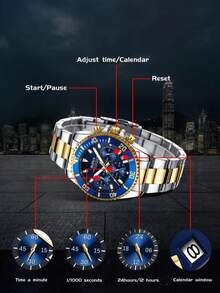 BIDEN 男士手表，男士商务手表，男士运动计时器，日历夜灯石英表，不锈钢表带防水时钟男士手表，免费链环拆卸器+盒子 - 金色 - 查看 6