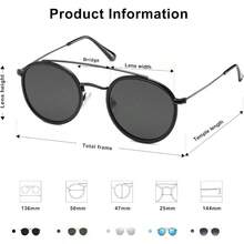 Retro Vintage Round Polarized Sunglasses For Women Men Small Double Bridge Circle Sunnies SJ1104 - 深黑色/灰色 - 查看 4
