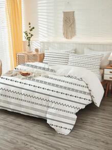 3PCS Set Modern Minimalist Geometric Striped Duvet Cover (1*Duvet Cover + 2*Pillow Shams, Comforter Not Included), Soft & Comfortable Bedding Set For Bedroom, Guest Room, All Season