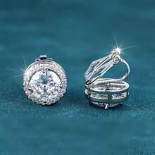 1 件奢华女式白水晶耳环饰品银色圆形夹式耳环女士复古婚礼耳环