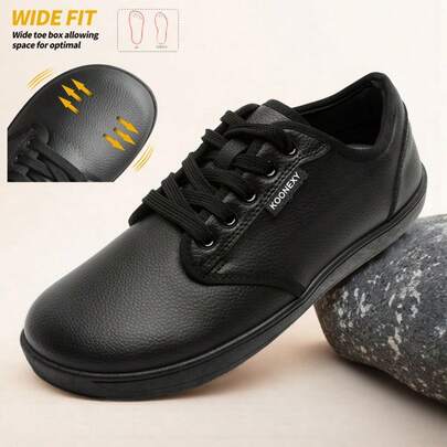 Tênis casuais masculinos minimalistas com bico largo e zero drop - malha respirável e sobreposição simulada, design de cano baixo adequado para negócios, fitness e uso casual, calçados de academia, calçados multiuso, streetwear moderno, forro de tecido.