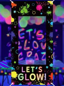 120*60Cm Polyester Colorful Fluorescence Photobooth Backdrop - With "LET'S GLOW!" Design, Happy Birthday Photobooth Props Party Decoration, Birthday Party Needs Party Decorations, Party Banners