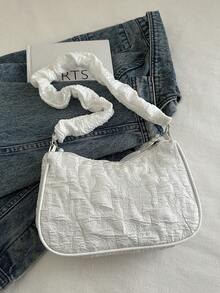 女士仿珍珠肩带蝴蝶结装饰云褶单肩包，优雅仿珍珠包，时尚女士蝴蝶结钱包，可爱女士蝴蝶结包 - 白色 - 查看 6