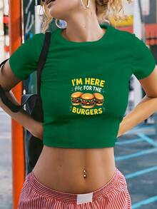 Cheese Im Here For The Burgers Women's Fashion Short T-Shirt - 綠色 - 查看 1