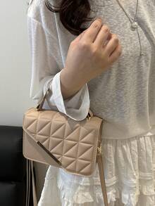 Mini Fashionable Diamond Embossed Tote Bag - Khaki - View 3