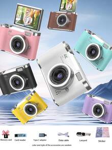 SEREE 4K Clamshell Digital Camera, 48MP Camera, Rechargeable Camera, 2.4-Inch Display Camera, Button Control, Equipped With 32GB Memory Card, The Best Gift For Valentine's Day, A Must-Have Gift For Beginners - Yellow - View 11