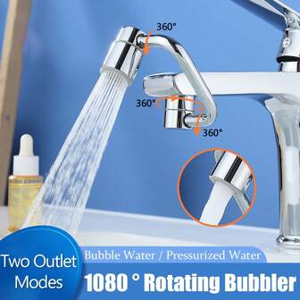 Rotating Faucet 1080° Swivel Faucet Extender Heavy Duty Rotating Sink Extension 2 Water Outlet Modes Rotating Faucet Rotating Splash Filter Extension Faucet For Kitchen Sink Aerators(1pc)