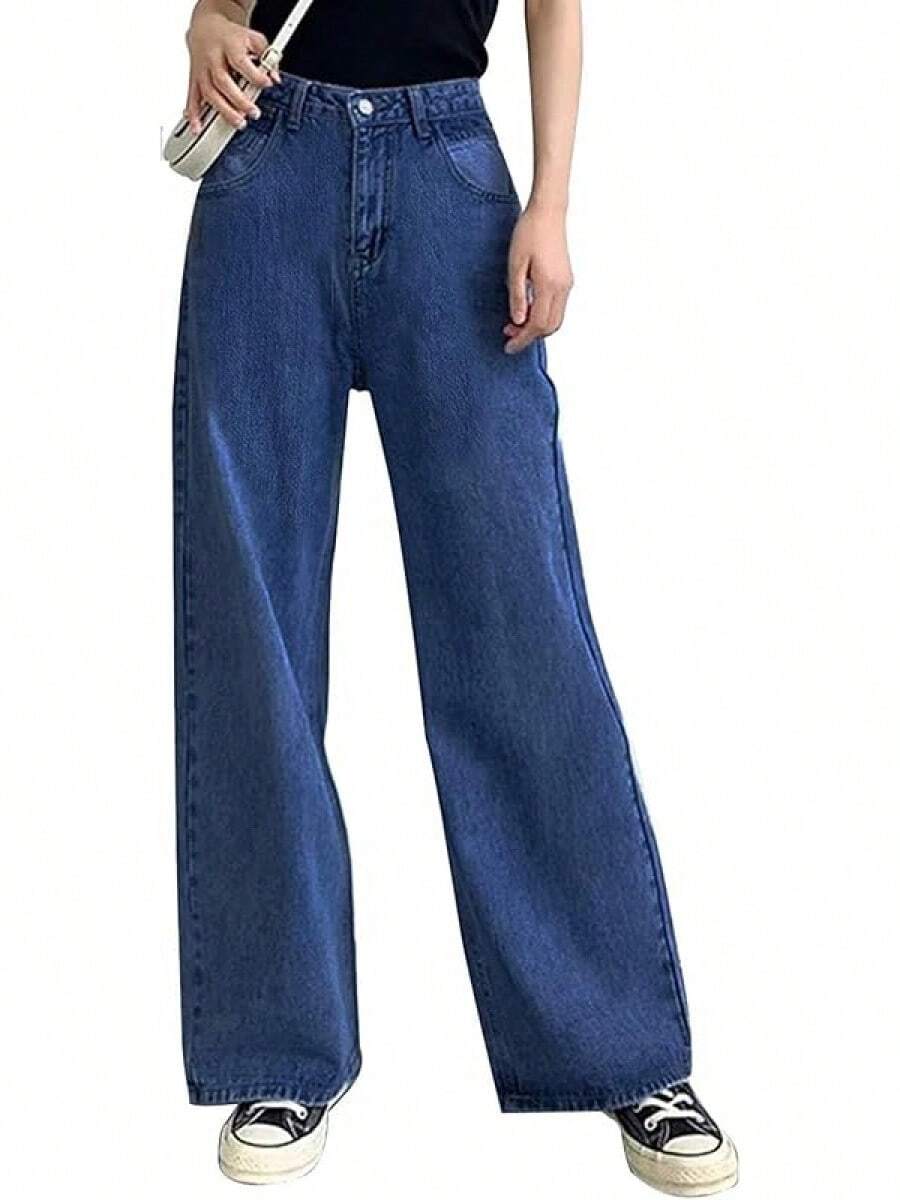 HDLTE Women Ripped Boyfriends Jeans Distressed High Waist Baggy Pants Wide Leg Straight Trousers Y2k Streetwear Pants… - A-blue - 查看 1