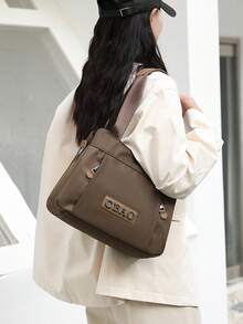 1 peça Bolsa de ombro feminina estilosa, bolsa de mão, grande capacidade, formato quadrado, vários bolsos, material de nylon resistente a arranhões, adequada para compras, encontros, reuniões, deslocamentos, bolsa de ombro elegante, minimalista, casual, chique, cor café, tamanho: 12,6 pol. x 9,5 pol. x 5,5 pol. - Castanho Café - Ver 7