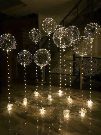 10 piezas - Globos luminosos transparentes - Adecuados para bodas, despedidas de soltero, aniversarios, cumpleaños, decoración de bodas, decoración de escenarios, burbujas transparentes con helio Bobo que brillan, fiestas luminosas, sorpresas románticas, sesiones de fotos de cumpleaños, duchas nupciales, decoraciones para fiestas de bodas, decoraciones para fiestas de Navidad, decoraciones para el Día de San Valentín