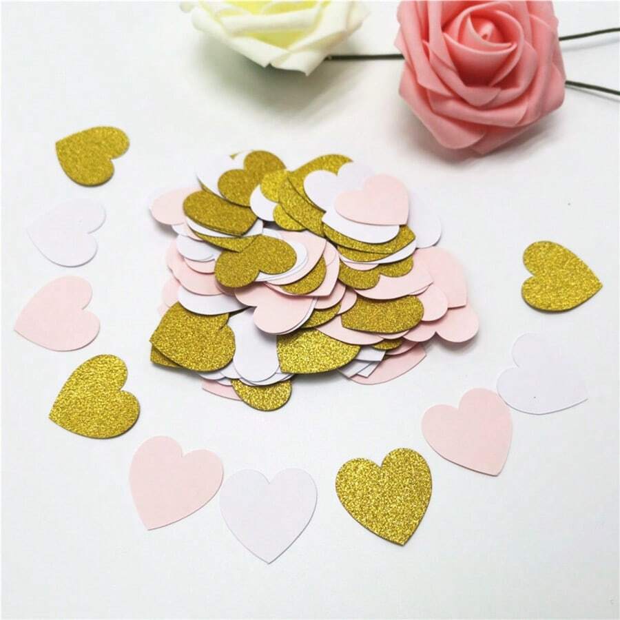 100 piezas de confeti con forma de corazón y brillo en color oro rosa, adecuado para el Día de San Valentín, bodas, decoración de fiestas de cumpleaños - Multicolor - Ver 1