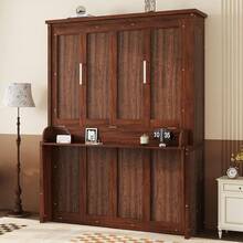 KEIKI Queen Size Murphy Bed With Desk, Wood Horizontal Wall Bed Cabinet With Gas Struts, Space-Saving Folding Bed For Guest Room, Bedroom, Living Room, Walnut - 棕色 - 查看 10