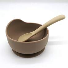 Bneseus 2 件套婴儿喂食用具套装硅胶碗勺帮助宝宝学习进食鼓励独立进食多种颜色混合的碗勺适合 6-24 个月的男孩和女孩作为节日礼物 - 蝸牛碗+彎曲勺 - 查看 5