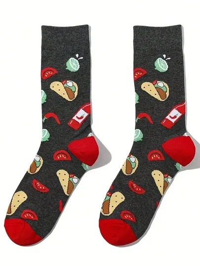 1 par de calcetines de media pantorrilla con estampado vibrante de burrito mexicano y chile, suaves y elásticos, unisex, casuales, divertidos y versátiles, un regalo ideal para hombres y mujeres, esencial para otoño/invierno, perfecto para el Día del Padre, Día de la Madre, Navidad, adecuado para compras, senderismo, deportes, viajes y talla grande