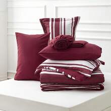 King Comforter Set 7 Pieces, Burgundy Striped Bedding Set For King Size Bed Reversible, Cationic Dyeing Bed In A Bag With Comforter, Sheets, Pillowcases & Shams - Burgundy - View 9