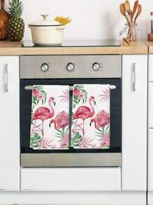 2 Pcs Watercolor Pink Flamingo Kitchen Towels Dish Towels Kitchen Drying Washing And Drying Dishes