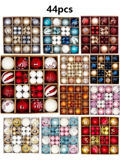 44pcs Christmas Party Decorative Balls, Christmas Hanging Balls, Christmas Ornaments, Plastic Balls, Painted Balls, Christmas Hanging Ornaments, Christmas Decorations, Suitable For Christmas Tree Decor, Home Decor, Room Decor, Bedroom Decor, New Year Decor, Christmas Decorations, Outdoor Decor, Holiday Party Decor, Christmas Party Supplies, Christmas Themed Festive Hanging Decor, Event Party Gifts, Christmas Gift Set, Happy New Year, Gifts For Friends And Family Winter