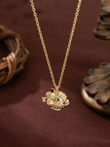 1 pieza Collar con colgante de pez globo, pulpo o medusa de la serie oceánica de moda de verano, hecho de piedra natural, chapado en oro de 18k. Adecuado para vacaciones en la playa y viajes festivos. Joyería para damas. - Dorado - Ver 3