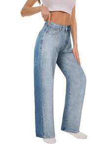 HDLTE Women Ripped Boyfriends Jeans Distressed High Waist Baggy Pants Wide Leg Straight Trousers Y2k Streetwear Pants… - 潮流藍 - 查看 3