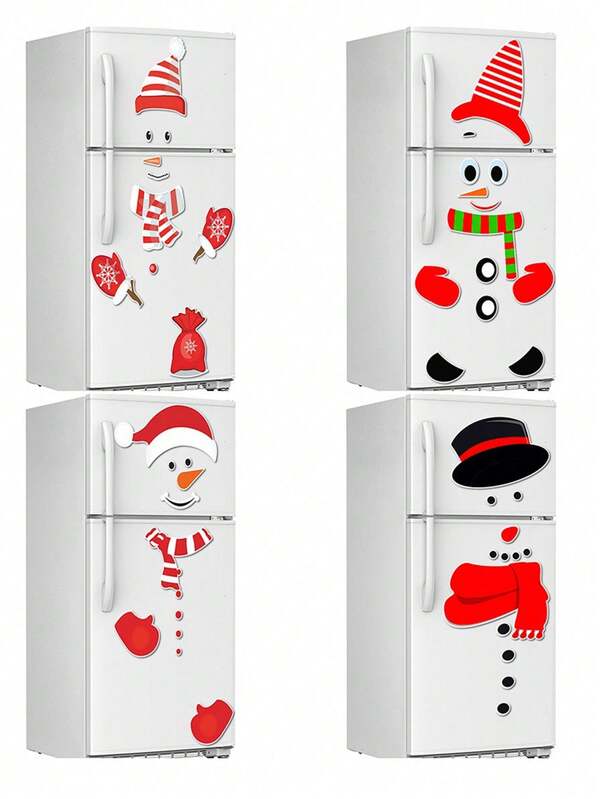 1 conjunto, conjunto de ímãs de geladeira de boneco de neve, adesivos de geladeira de boneco de neve de Natal, adesivos de parede autoadesivos para decoração de parede de feriados faça você mesmo, adesivos de grafite para janelas de vidro de PVC, presentes de Natal, decoração de Natal
