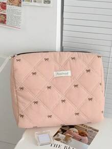 1 件/套可爱蝴蝶结印花绗缝化妆包便携式大容量旅行化妆包化妆包化妆包旅行美容收纳包，适用于日常化妆品收纳手拿包带拉链封口用于存放口红、刷子、护肤品、化妆品、手机、钥匙、小物品多功能收纳包生日礼物返校礼物伴娘礼物妈妈礼物教师礼物旅行必需品宿舍必需品巡航必需品 - 彩色 - 查看 15